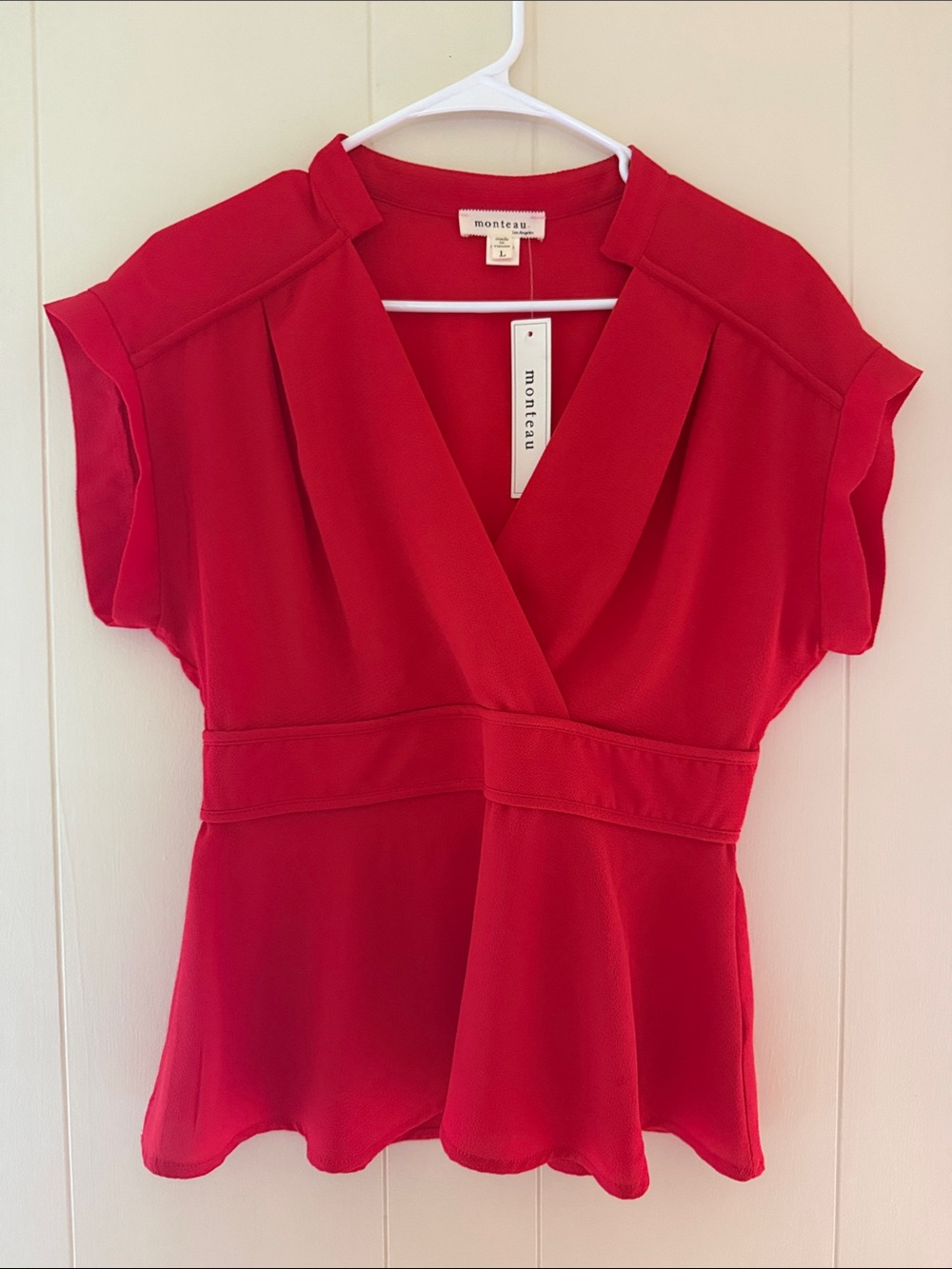 Monteau Bright Red V-Neck Peplum Blouse